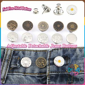 KLIMO Detachable Metal Waist Buttons with Flowers Patterns Metal Pants Button for Clothes 17mm