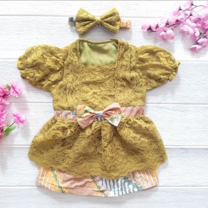 Kebaya Bayi 6 Bulan Setelan Kutubaru Bali Brukat Batik Hijau Olive Adat Jawa Tedak Siten Free Bando