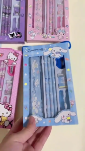 Set Alat Tulis Anak Sekolah 8in1 Motif Sanrio Lucu Box Kecil / Stationary Set