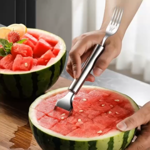 Dao Cắt Dưa Hấu - Dụng Cụ Gọt Hoa Quả 2 Đầu - Nĩa Ăn Trái Cây Inox - Dao Cắt Dưa Hấu Tạo Khối Vuông Tiện Lợi