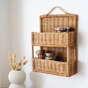 New Scandinavian Rattan Hanging Storage Basket Double-layer