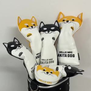 Golf Headcover Cute Akita Golf Club Head Cover for Driver Fairway Hybrid Putter PU Leather Protector Wood Covers