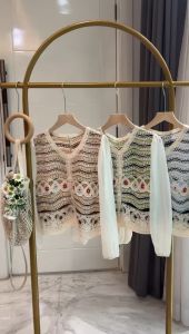 ●ECLAIRE● 043 Cardigan Knit Rajut Jala Crochet Kombinasi Sifon Kasual Korea Modis Basic Mode Aruka Import Premium