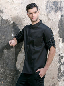 Long Sleeve Chef Uniform Mens Kitchen Workwear Double Buttoned Dining Industry Cotton Polyester Blend Summer Work Shirt
