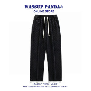 Wassup Panda American Trendy Brand Casual Corduroy Pants Mens Sport Sweatpants Loose Cuffed Pants Checkered Pattern Youth Active Style