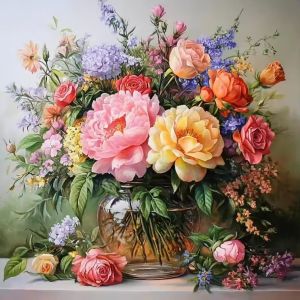 HUACAN Embroidery Sets Rose Flower Printed Cross Stitch Kit 11CT Peony Floral Hand Sewing DMC Thread Home Decor Items