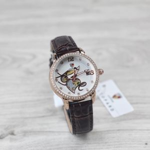 Jam Tangan Wanita Leopard 6253L: Tali Kulit Motif Love Bulat Analog Original