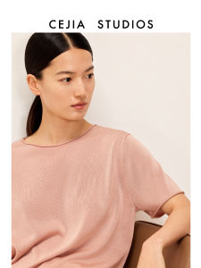 เสื้อยืดไหมคอตั้งคอกลม CEJIA ระดับไฮเอนด์ แขนสั้น ผ้าไหมแท้ ฤดูใบไม้ผลิและฤดูร้อน 2023 ใหม่ เสื้อยืดผู้หญิง