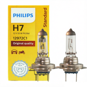 Philips | Philips Vision H7 12V 55W PX26d Original Car Halogen Headlight 3200K Standard Auto Replace Genuine Bulb 12972C1