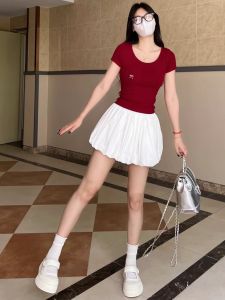 Váy Ngắn Chữ a Màu Trắng Cho Nữ Mùa Hè Váy Ngắn Bồng Cỡ Lớn Váy Dài Nửa Thân Họa Tiết Hoa Xếp Ly Cao Cấp Thoải Mái Thường Ngày