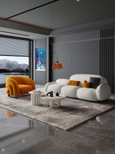 Modern Simple Cream Style Sofa Fabric Beauty Salon Trendy Block Shape Straight Row Luxury Small Size Apartment Sofa Artistic