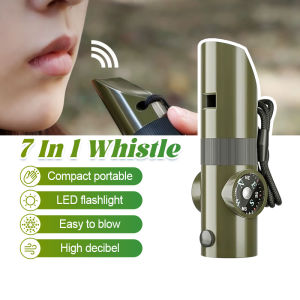 7 in 1 Jungle Survival Whistle Hiking Whistle Compass Mirror Flashlight Magnifier LED Light Tool