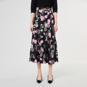 Koradior | Elegant Rose Print A-line Skirt