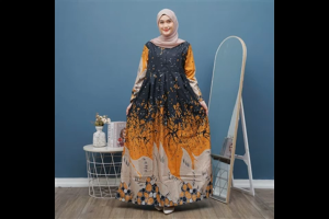 Gamis Batik Modern Terbaru Model Pesta Mewah Elegan Baju Batik Wanita Muslimah Pekalongan Jumbo F5