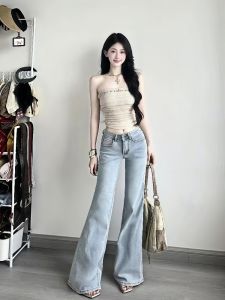 VKSOD | Bộ đồ hai mảnh váy hở vai gợi cảm kiểu Pháp Quần Jeans Ống Thẳng Cạp Cao Ôm Dáng cho Nữ mùa hè 2025