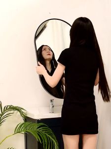 SG Seller HD Wall mounted Oval Mirror Bathroom Mirror Bathroom Mirror Dressing Mirror Nail-free Glue/wall mounted Mirror