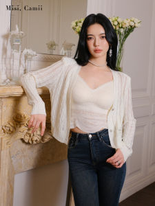 Fashionable Womens KnITwear Short Open Cardigan Summer 2025 Glittering Bead And Rhinestone Buttons Chic Style Slim Fit Design