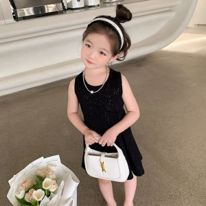 Girl. Children Hepburn Style Shiny Dress 2023 Summer New Arrival Baby Girl Fashion Backless Sleeveless Princess Dress