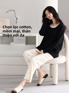 MiiOW | Bộ đồ ngủ cotton dài tay quần dài thường ngày cho nữ MiiOW Cat Person Bộ đồ mặc nhà thoải mái mùa thu đông có thể mặc ngoài trời