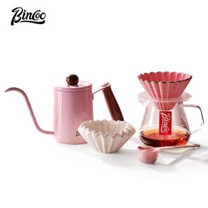 BINCOO Hand Brew Coffee Pot Set Coffee Dripper Set Pink Sharing Pot with Filter Cup Home Hand Grinder Coffee Maker Set Coffee Utensils Set