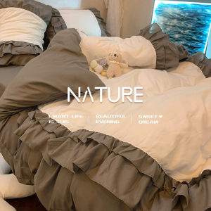 White Princess Style Washed Cotton Simple Purple Lace Bedding Set Four Piece Duvet Cover Cotton Quilt Three Piece Sheet Set