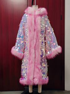 New LED Coat Women Faux Fur Light Up Halloween Costume Jacket Shiny Hooded Long Overcoat Winter Warm Party Club Outwear