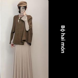 NIUVIES | Váy Dài Len Đeo Áo Choàng Nữ Mùa Thu Đông