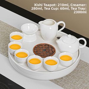 PUQI | High-End Goat Fat Jade Ceramic Tea Set