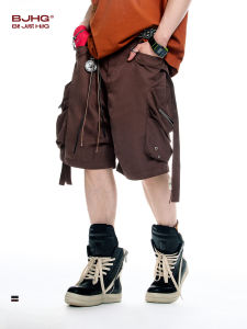 กางเกงขาสั้นทำงานฤดูร้อนสำหรับผู้ชาย ทรงหลวม กระเป๋าทรง 3 มิติ กางเกงขายาวห้าส่วน สไตล์อเมริกัน เทรนด์วัยรุ่น กางเกงขายาว