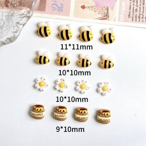 20PCS Creative Cartoon Bee Honey Can Resin Nail Charms 3D Kawaii Realistic Five-petal Flowers Nail Art Decorations for DIY Nails