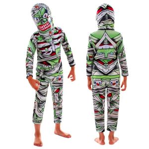 Fast Shipping Kids Scary Egyptian Mummy Cosplay Costumes Gothic Halloween Party Horror Mummy Role Play Cosplay Bodysuit Spandex Suit