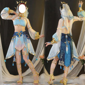 Game Genshin Impact Nilou Cosplay Costume Western Region Dancers Nilou Blue Dress With Headdress Necklace Halloween Role-Playing Costumes For Women