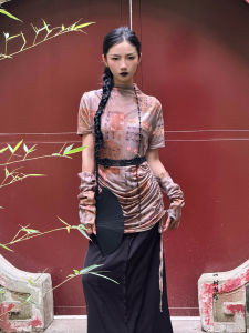 New Chinese Style High Collar Slimming Drawstring Short Skirt Dress Original Design Waist Cinched Bodycon Dress for Women