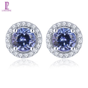 Lohaspie Jewelry Real 1 Carats Solid Sterling Silver 925 Stud Earring Original Natural Tanzanite Stud Earring Genuine Tanzanite Earring Birthstone Earring For Women Jewelry