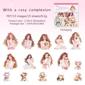 15pcs Stickers Strawberry Paw Peach Background Stationery Scrapbook Star Girl Her Pet PET
