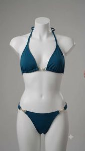 JEWELRY SEN Women Solid Color Chain Link Bikini Set 2 Piece Halter High Cut Beach Vacation Bathing Suit Swimwear
