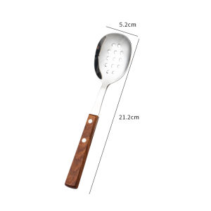 Stainless Steel Long-Handled Spoon Set with Wooden Handle for Serving Public Food Small Strainer Kitchen Cooking Utensils