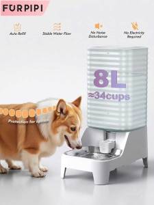 Furpipi 8L Large Capacity Automatic Pet Feeder & Water Dispenser Gravity Pet Feeding StationStainless Steel Pet Waterer for Pets