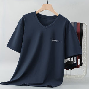 SAUNDU | Antibacterial Ice Silk Cooling Mens T-Shirt White V-Neck Letter Print