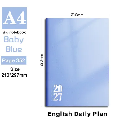 2027 A5/A4 Ultra Thick English Agenda Planner Organizer Diary Soft Leather Business Notebook Daily Journal Stationery Notepad Calendar Sketchbook Office Note Book