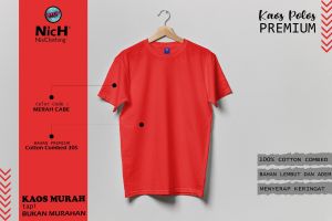 kaos polos merah cabe combad 30s full cotton 100%