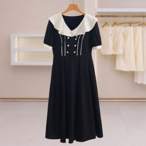 Lace Trimmed Flared Collar Belted Summer Dress