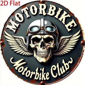 CIFbuy | Vintage Motorcycle Metal Wall Sign Retro Skull Helmet Aluminum Tin Plate Decor for Garage Bar Durable Pre-Drilled Holes