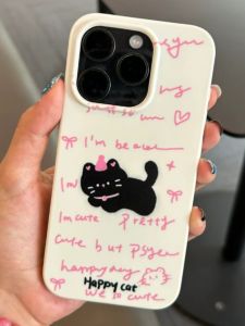 Full Cover Silicone Phone Case with Cartoon Graffiti Letter Cat Design for Apple iPhone 11 12Pro 13 16ProMax XR Protection