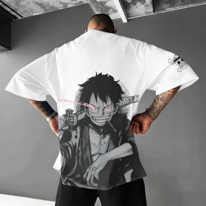 Bandai | One Piece Action Anime Luffy Print Men Women Cotton T-shirt Harajuku Y2K Streetwear Summer Casual Graphic Oversized Tee Tops