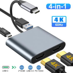 Kebidumei | 4 IN 1 USB C HUB Docking Station 4K 60Hz HDMI-compatible Adapter Type C to HDMI PD100W USB 3.0 HUB USB C Splitter for Macbook