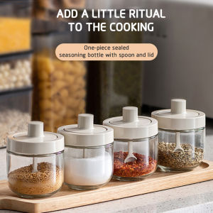 300ML Seasoning Bottle Seasoning Pot with Lid and Spoon Glass Spice Sealed Container Seasoning Salt Spice Jar Condiment Storage Containers kitchen accessories