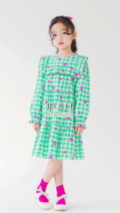 Girls’ Blossom Frill Dress – Korea’s Premium Kidswear by I LOVE J | Check & Floral Design (Ages 4–11)