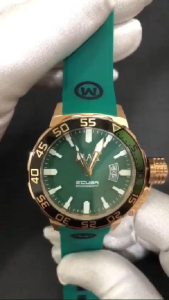 MAX Scuba Watches Green-Rose Gold Steel Case Silicone Strap Mens Watch 44mm 5-MAX697