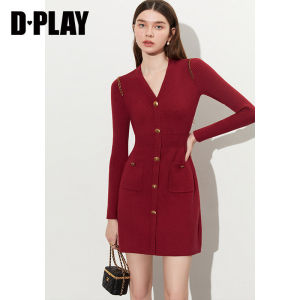D-PLAY | Đầm Ngắn Phong Cách Pháp Màu Hồng Ôm Sát